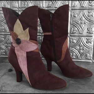 Predictions Flower Design Faux Suede Heeled Boots